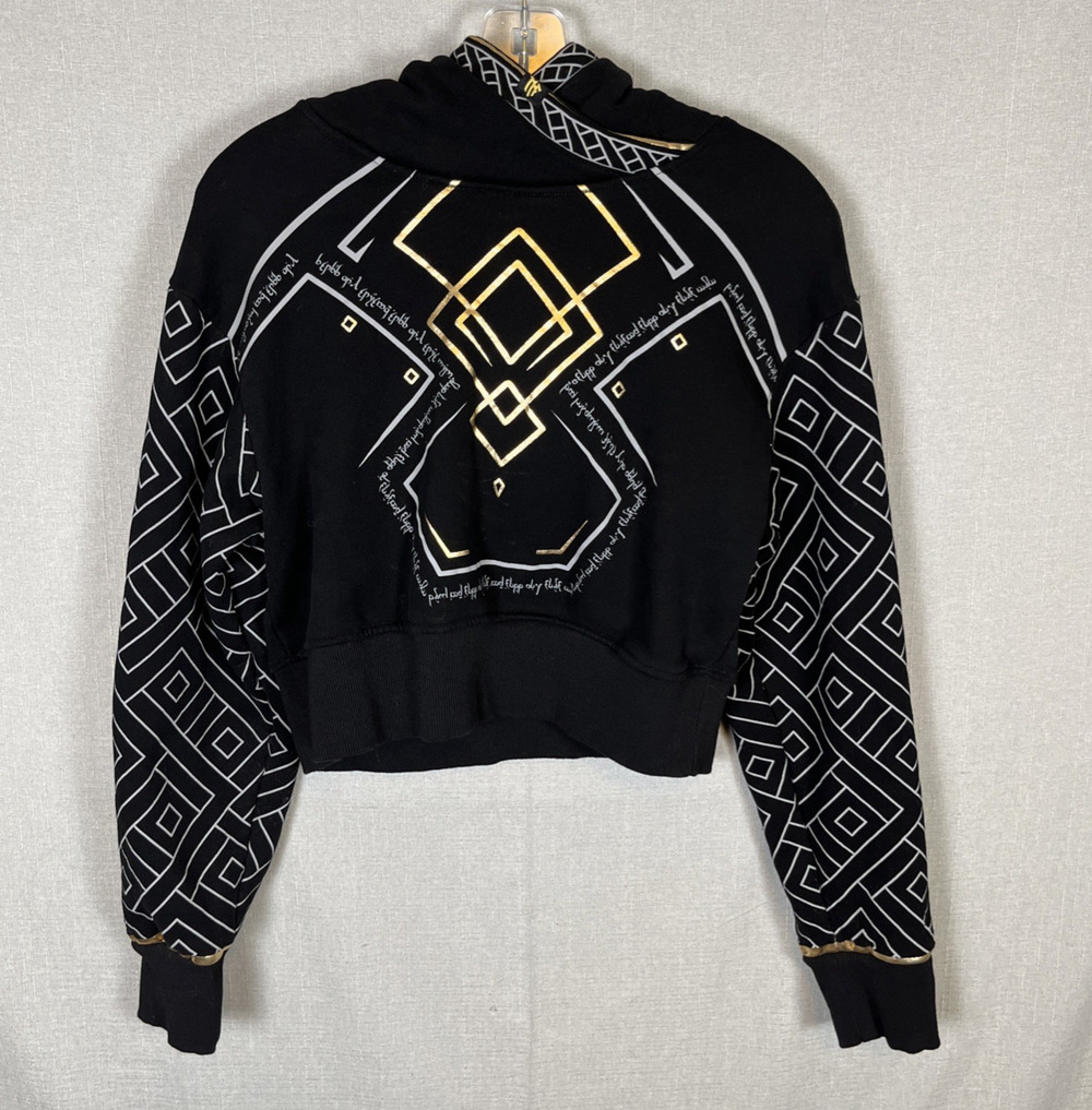 Nerdforge Black Cropped Cryptic Hoodie Gold Geometric Design Size Adult Small